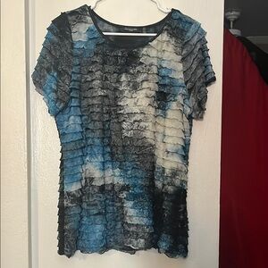 Notations Blue and White Ruched Short Sleeve Tee